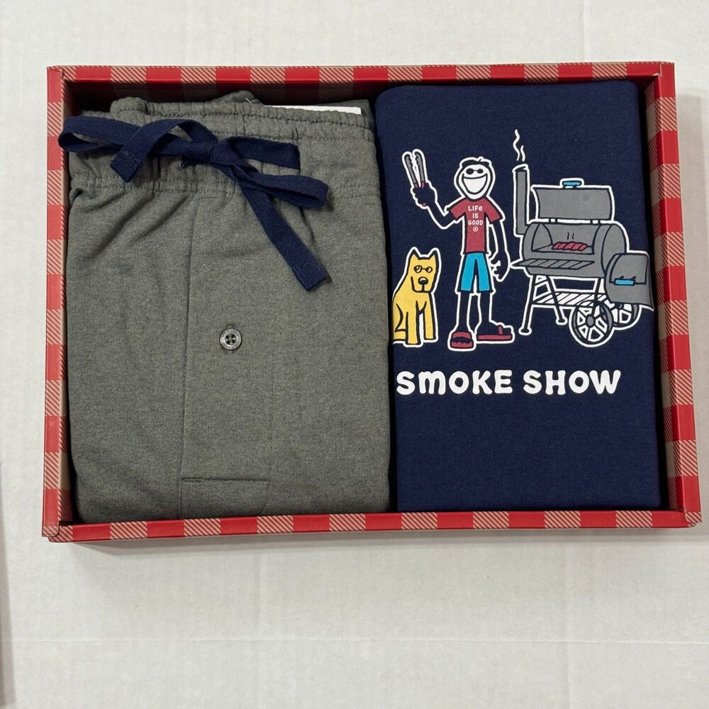 Life Is Good Pajama Set NWT Sz M Navy Grey Long Sleeve Crew/French Terry Pant